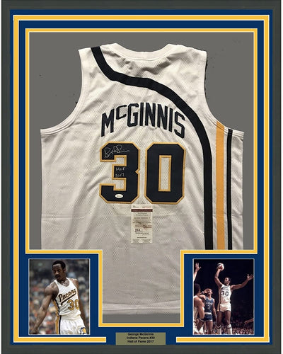 Framed Autographed/Signed George McGinnis HOF 17 35x39 Indiana White Basketball Jersey JSA COA