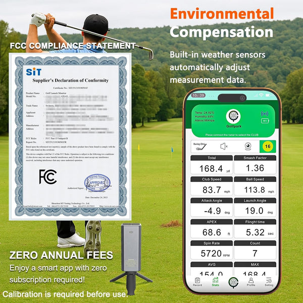 Golf Launch Monitor & Portable Swing Analyzer with 13 Metrics