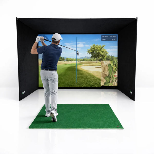Golf Simulator Enclosure Built for Realistic Indoor Practice, Premium Impact Screen, Side Barriers, 7 Sizes