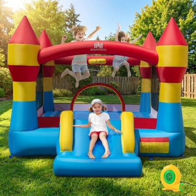 Inflatable Bounce House with Slide & Basketball Hoop
