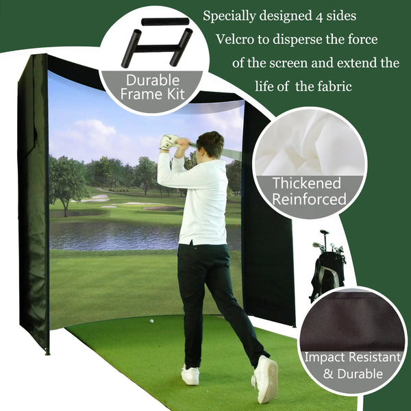 Golf Simulator Enclosure Kit Designed for Indoor Practice, 9.8x9.8x4.9 Frame, Velcro Impact Screen, 4K Quality